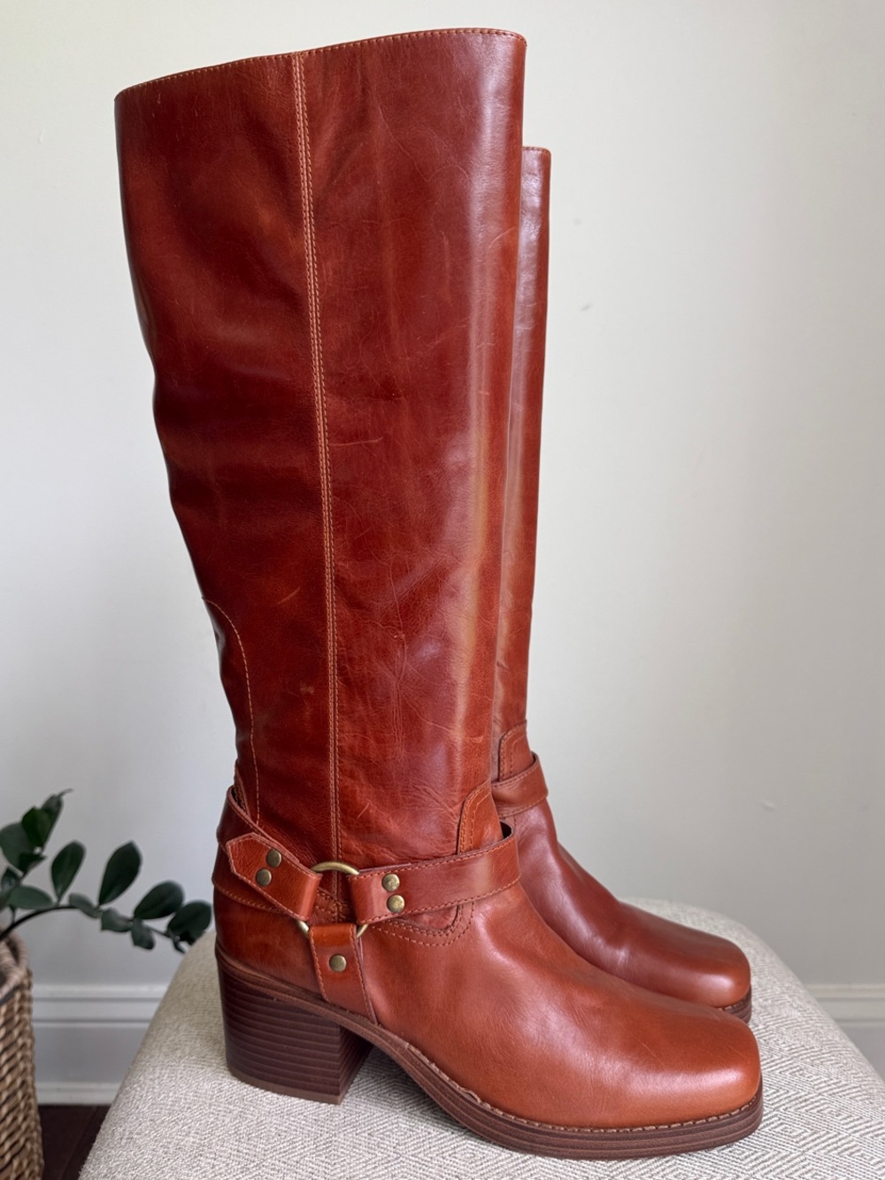 Marc Fisher Women's Tall Leather Knee Boots - Cognac Brown